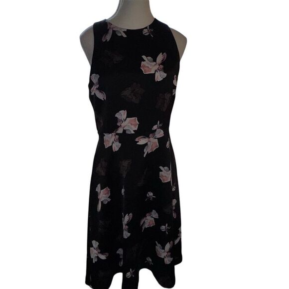 Banana Republic Racer Seame Floral Fit Flare Dress Size 6 Black Knee Length MIDI - Picture 1 of 14